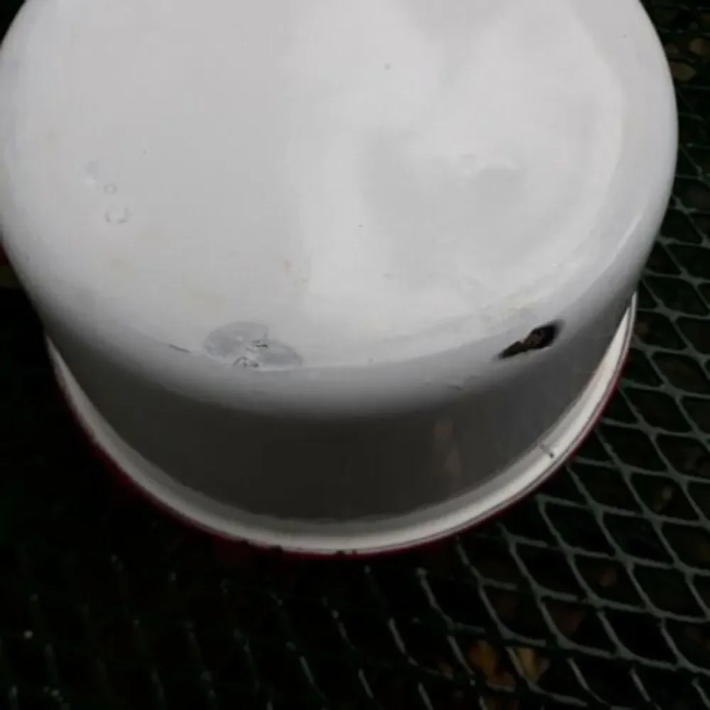 Rustic Red and White Enamelware Sauce Pan with Handle 2 qt.